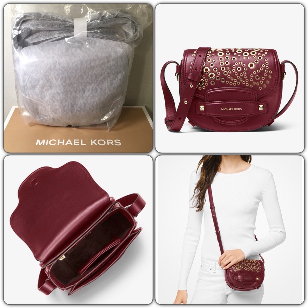 NWT MICHAEL KORS Cary Grommeted Leather Saddle